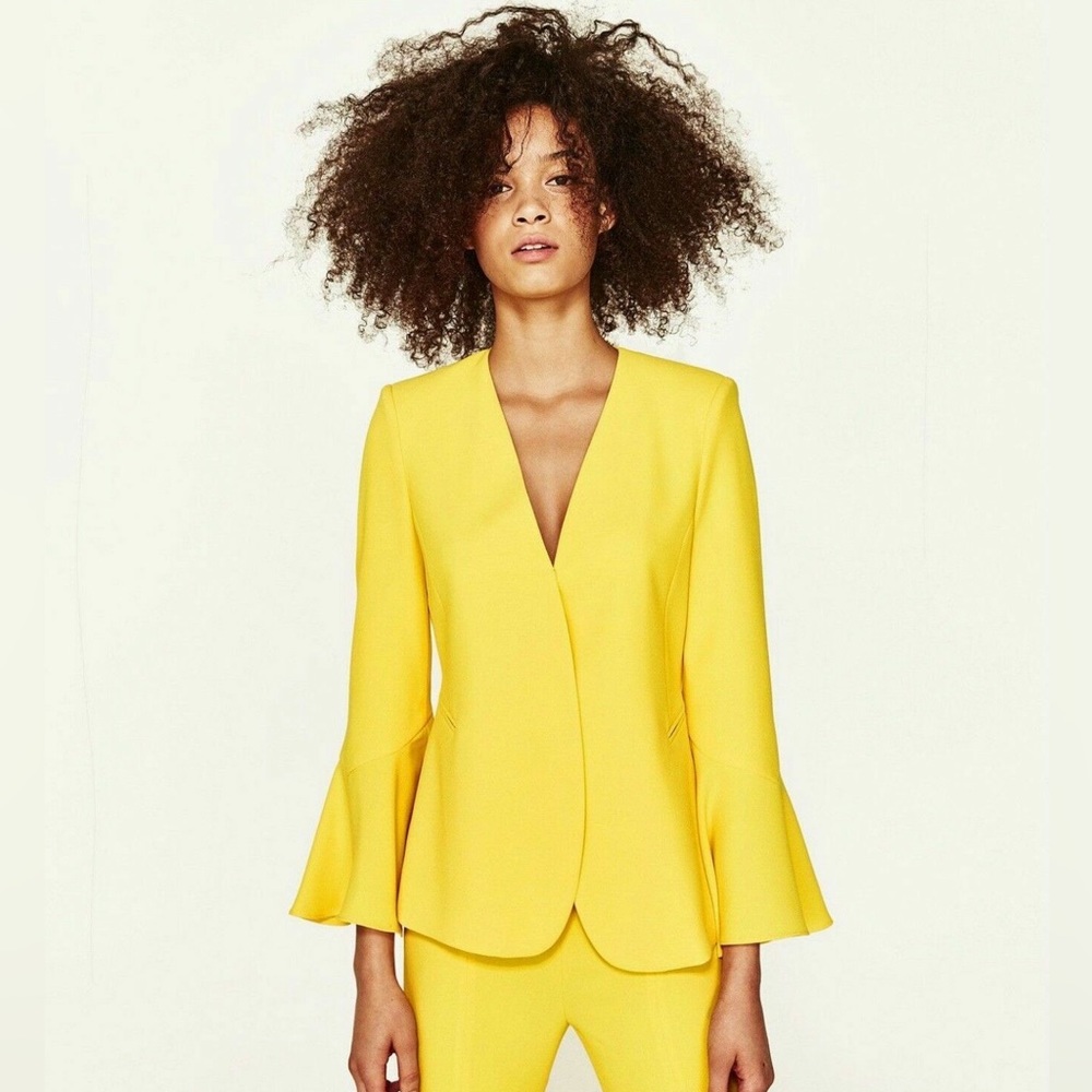 Zara yellow bell sleeve open front blazer - Picture 2 of 6